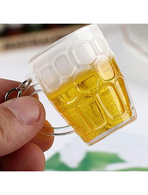 Key Chain Ring 2pcs Creative Cool Lovely Mini Resin Crafts Beer Car Keychain Unisex Women Men Simulation Beer Cup Pendant Keyring White