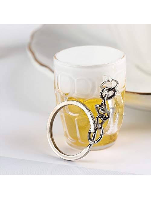 Key Chain Ring 2pcs Creative Cool Lovely Mini Resin Crafts Beer Car Keychain Unisex Women Men Simulation Beer Cup Pendant Keyring White