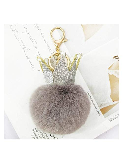 TYUXINSD Beautiful Keychain Cute Sequins Crown Pompom Key Chains Handmade Puffy Ball Keyring