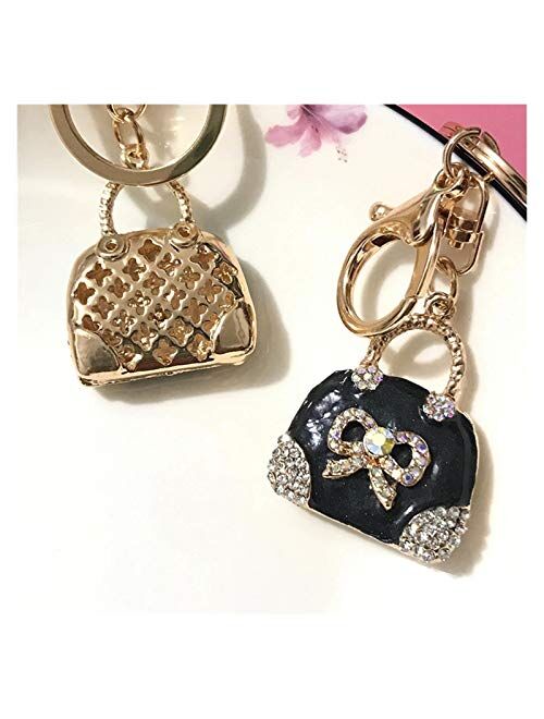 Hzwlsd Keychain Exquisite Charm Fashion Bag Keychain Handbag Shaped Key Chains Cute Bow Crystal Rhinestone Car Keyring Pendant