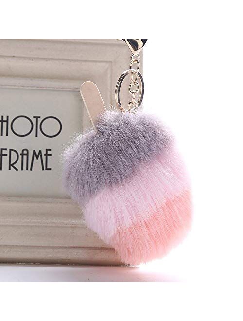 U/D Women Multi-Color Popsicle Ice Cream Keychain, Pompom Creative Fur Ball