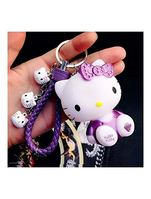 Zfwlkj Cute Pink Doll Keychain, Leather Rope Key Ring Holder, Metal Bell Key Chain