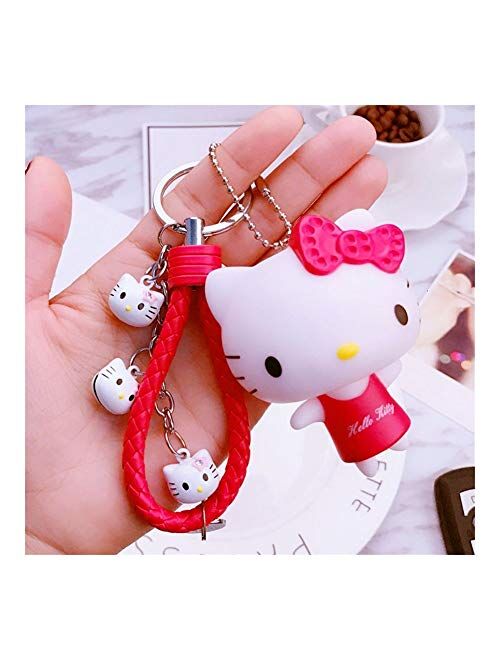 Zfwlkj Cute Pink Doll Keychain, Leather Rope Key Ring Holder, Metal Bell Key Chain