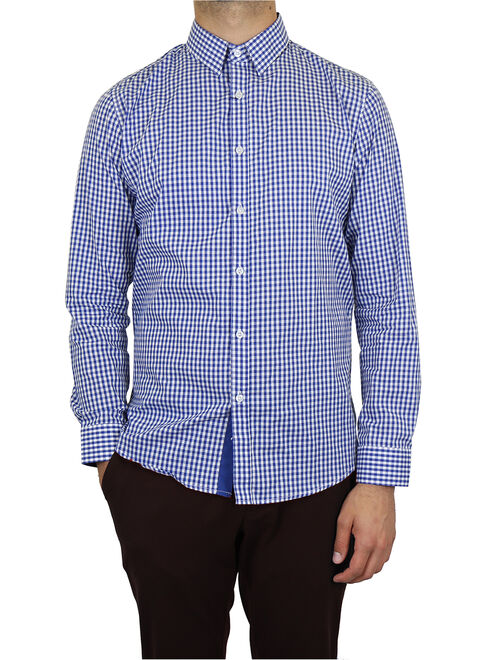 GBH Men's Long Sleeve Checkered & Pinstripe Slim-Fit Cotton-Stretch Dress Shirts