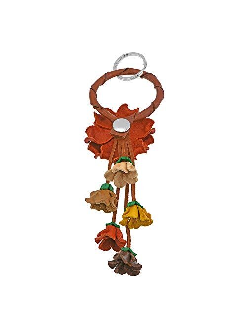 Floral Paradise Genuine Orange Leather Loop Key Chain or Key Ring