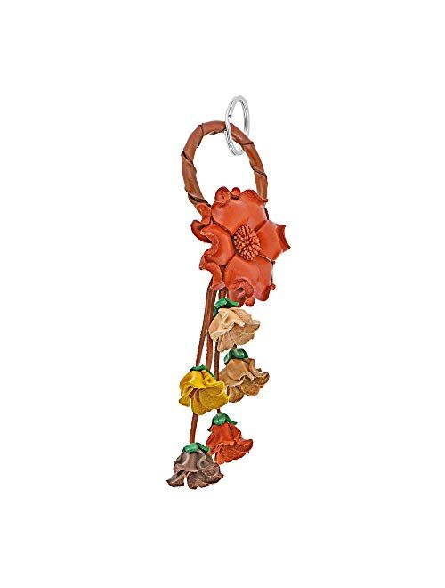 Floral Paradise Genuine Orange Leather Loop Key Chain or Key Ring