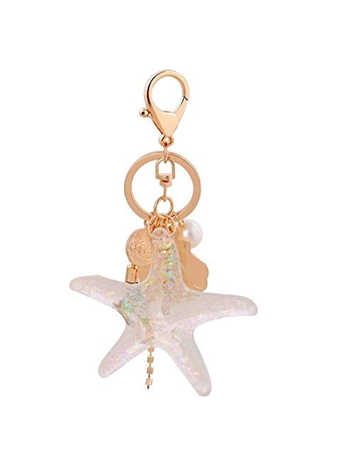 JSJJARF Keychain Full Filled with Com Strass Crystal Rhinestone Starfish Keyholder Hanging Key Chain for Womens Bag or Car Pendant Decoration