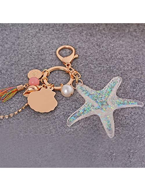 JSJJARF Keychain Full Filled with Com Strass Crystal Rhinestone Starfish Keyholder Hanging Key Chain for Womens Bag or Car Pendant Decoration