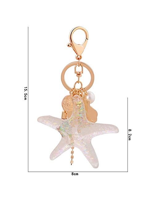 JSJJARF Keychain Full Filled with Com Strass Crystal Rhinestone Starfish Keyholder Hanging Key Chain for Womens Bag or Car Pendant Decoration