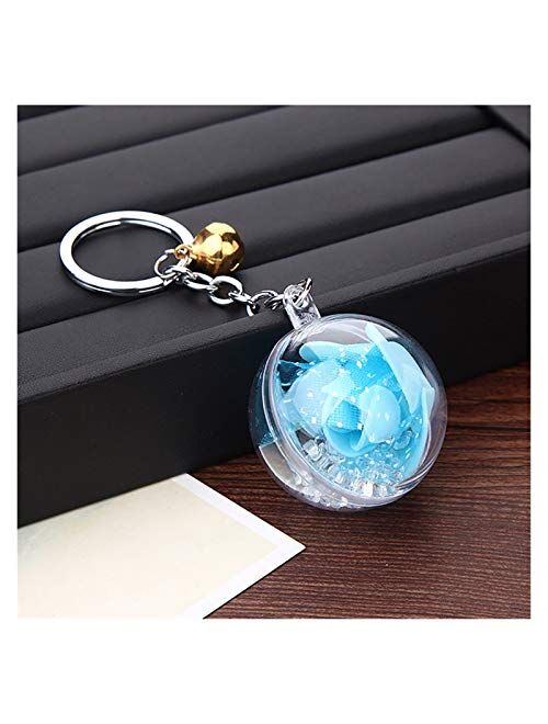 Tlwangl Wall Clock Women Bag Pendant Unique Transparent Flower Ball Keychain Charm Bell Rose Flower Keychain Silver Color Metal Key Rings (Color : 2)