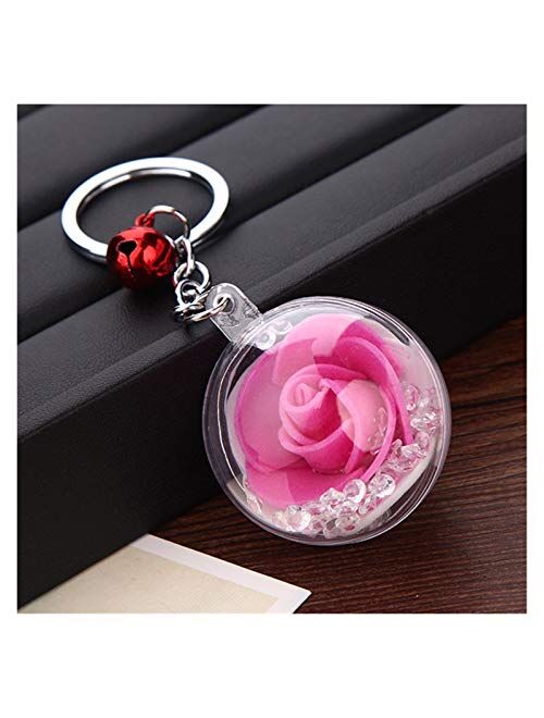 Tlwangl Wall Clock Women Bag Pendant Unique Transparent Flower Ball Keychain Charm Bell Rose Flower Keychain Silver Color Metal Key Rings (Color : 2)