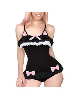 Cotton Fancy Kitty Romper Onesie Pajamas Teddy Lingerie One Piece Babydoll Bodysuit