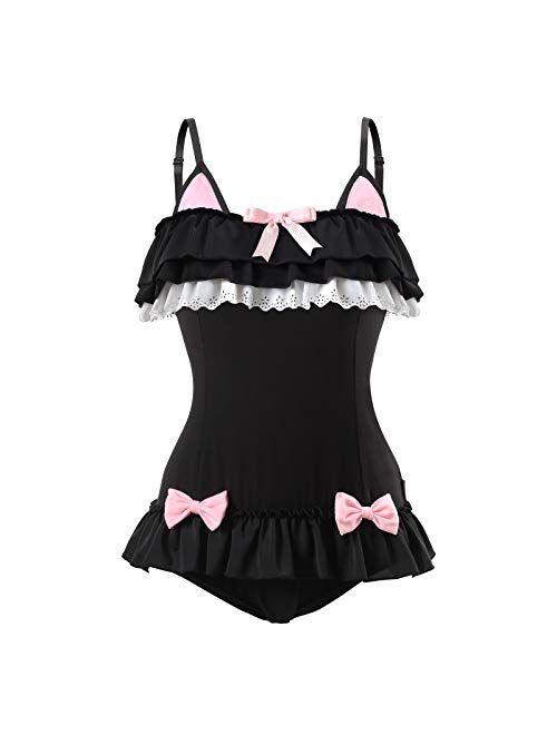 Littleforbig Cotton Fancy Kitty Romper Onesie Pajamas Teddy Lingerie One Piece Babydoll Bodysuit