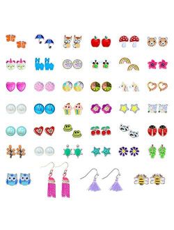 tmtonmoon Stud Earrings Set Colorful Cute Flower Earrings Set Toddler Hypoallergenic Jewelry for Women Girls Children Kids