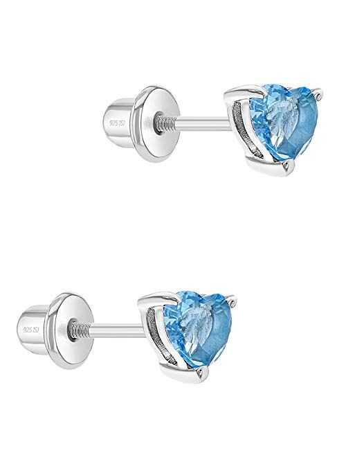 925 Sterling Silver 4mm Toddler & Girl's Heart Shape Cubic Zirconia Stud Earrings with Safety Screw Back For Daily Comfortable Daily Wear