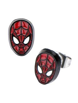 Comics Girls Spider Man Base Metal Face Stud Earrings, Red, One Size
