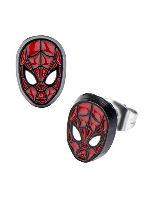Marvel Comics Girls Spider Man Base Metal Face Stud Earrings, Red, One Size