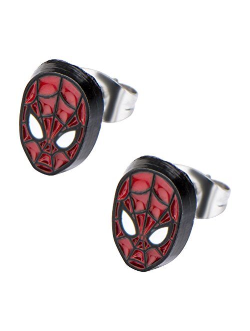 Marvel Comics Girls Spider Man Base Metal Face Stud Earrings, Red, One Size