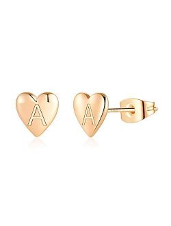 925 Sterling Silver Initial Stud Earrings for Girls Women, Hypoallergenic 14k Gold Plated Small Heart Earrings Dainty Sterling Silver Letter Initial Earrings Jewelry for 