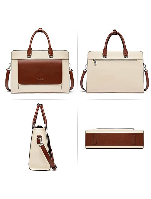 BOSTANTEN Laptop Bag for Women 15.6 inch Leather Briefcase Slim Messenger Bag Shoulder Tote Handbags Black