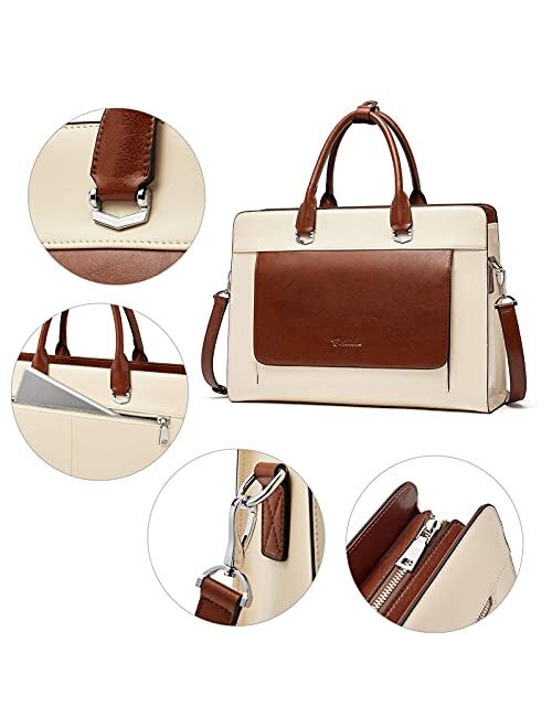 BOSTANTEN Laptop Bag for Women 15.6 inch Leather Briefcase Slim Messenger Bag Shoulder Tote Handbags Black