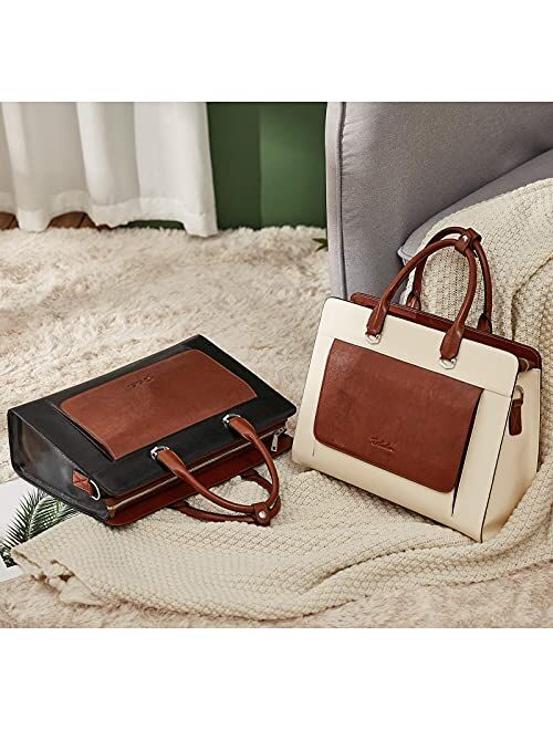 BOSTANTEN Laptop Bag for Women 15.6 inch Leather Briefcase Slim Messenger Bag Shoulder Tote Handbags Black