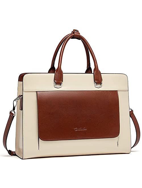 BOSTANTEN Laptop Bag for Women 15.6 inch Leather Briefcase Slim Messenger Bag Shoulder Tote Handbags Black