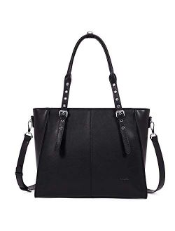 Women Briefcase Leather Laptop Shoulder Handbag 15.6 inch Tote Work Purses Cross-Body Bag Grey