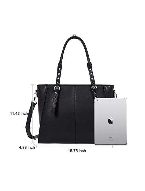 BOSTANTEN Women Briefcase Leather Laptop Shoulder Handbag 15.6 inch Tote Work Purses Cross-Body Bag Grey