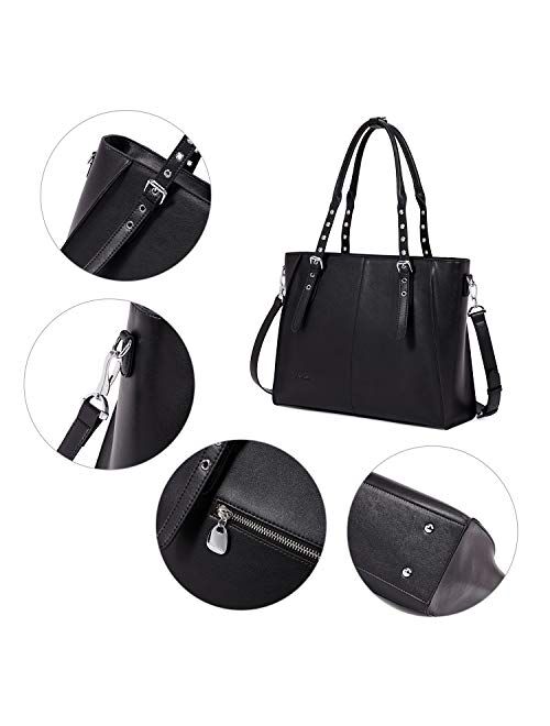 BOSTANTEN Women Briefcase Leather Laptop Shoulder Handbag 15.6 inch Tote Work Purses Cross-Body Bag Grey
