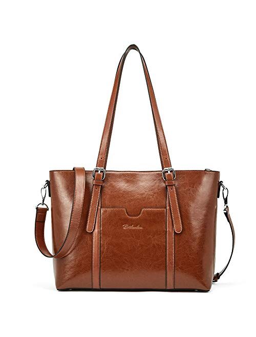 BOSTANTEN Women Leather Laptop Tote Office Shoulder Handbag Vintage Briefcase 15.6 inch Computer Work Purse Dark Brown