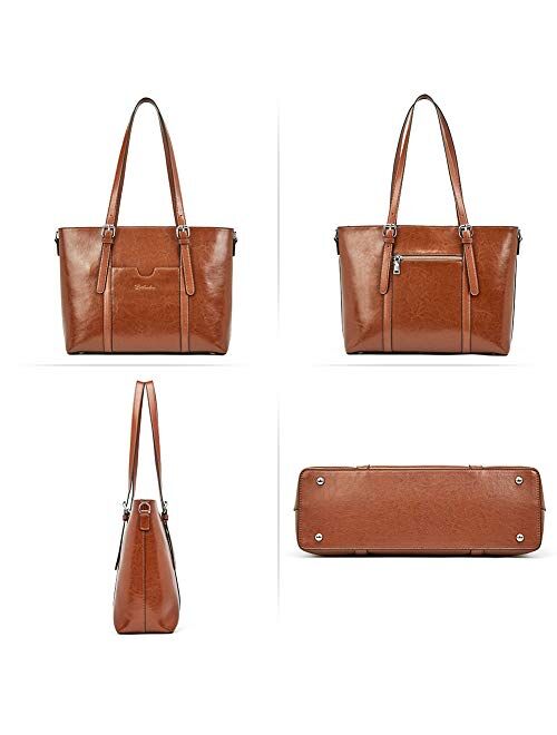 BOSTANTEN Women Leather Laptop Tote Office Shoulder Handbag Vintage Briefcase 15.6 inch Computer Work Purse Dark Brown