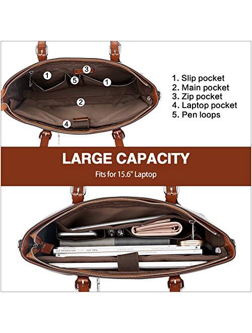 BOSTANTEN Women Leather Laptop Tote Office Shoulder Handbag Vintage Briefcase 15.6 inch Computer Work Purse Dark Brown