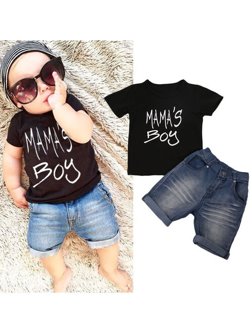 Toddler Kid Baby Boy Clothes T-shirt Top Shirt Tee Denim Shorts Pants Summer Outfit Set