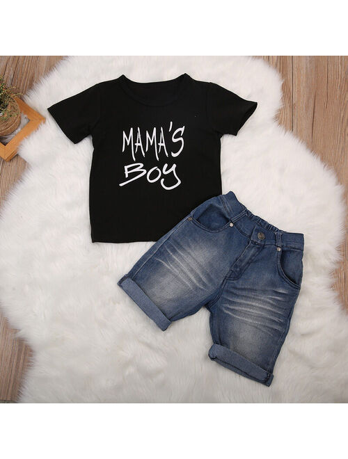 Toddler Kid Baby Boy Clothes T-shirt Top Shirt Tee Denim Shorts Pants Summer Outfit Set