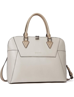 Briefcase for Women Leather 15.6 inch Laptop Shoulder Bags Office Work Crossbody Handbag Beige-White