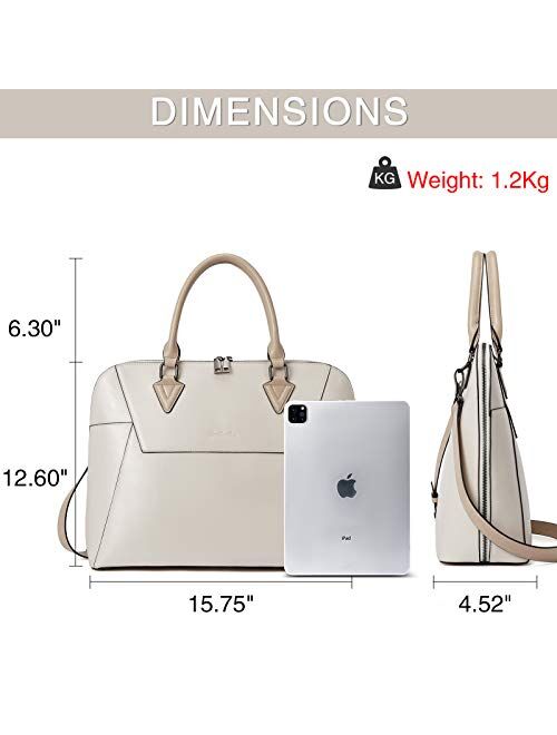 BOSTANTEN Briefcase for Women Leather 15.6 inch Laptop Shoulder Bags Office Work Crossbody Handbag Beige-White