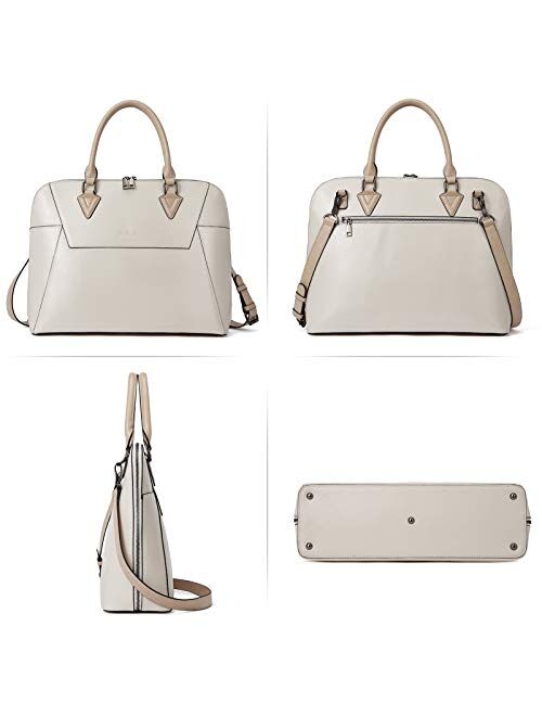 BOSTANTEN Briefcase for Women Leather 15.6 inch Laptop Shoulder Bags Office Work Crossbody Handbag Beige-White