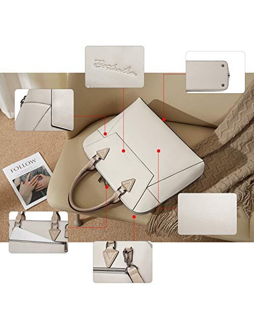 BOSTANTEN Briefcase for Women Leather 15.6 inch Laptop Shoulder Bags Office Work Crossbody Handbag Beige-White