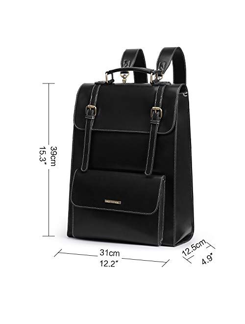 ECOSUSI Laptop Backpack for Women PU Leather Backpack Vintage for Laptop 15.6 inches School Bag College Bookbag, Bordeaux