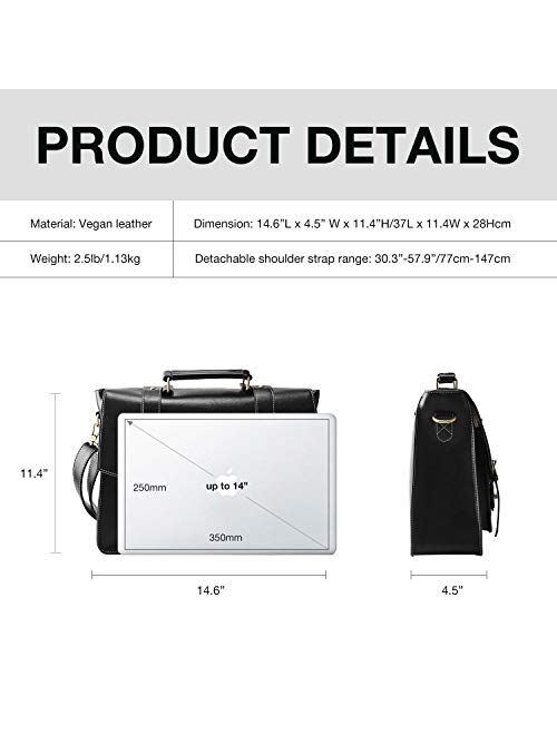 ECOSUSI Briefcase, Messenger, Laptop Satchel Work Bags Vegan Leather Fits 15.6-inch Laptops
