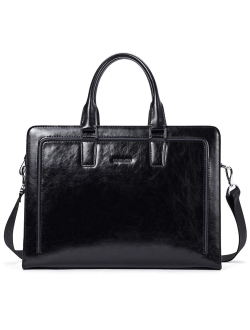 Women Genuine Leather Briefcase Tote Business Vintage Handbags 15.6" Laptop Shoulder Bag Black
