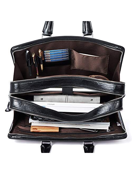 BOSTANTEN Women Genuine Leather Briefcase Tote Business Vintage Handbags 15.6" Laptop Shoulder Bag Black