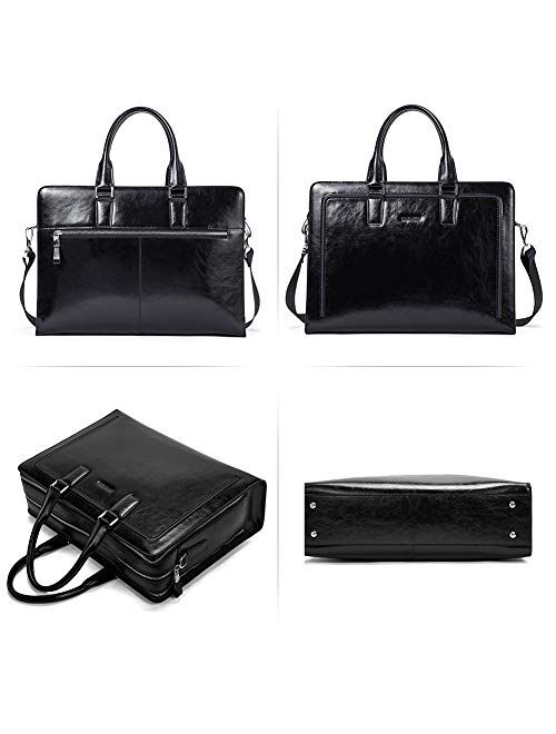 BOSTANTEN Women Genuine Leather Briefcase Tote Business Vintage Handbags 15.6" Laptop Shoulder Bag Black