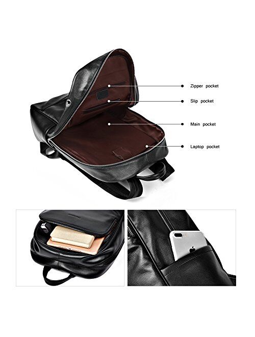 BOSTANTEN Leather Backpack College Laptop Travel Camping Computer Shoulder Bag Gym Sports Backpacks For Men Black