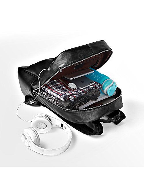 BOSTANTEN Leather Backpack College Laptop Travel Camping Computer Shoulder Bag Gym Sports Backpacks For Men Black