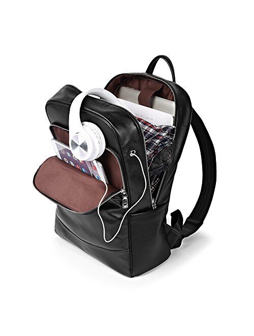 BOSTANTEN Leather Backpack College Laptop Travel Camping Computer Shoulder Bag Gym Sports Backpacks For Men Black