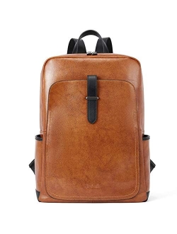 Leather Laptop Backpack Purse Casual College Casual Bags Daypack Beige-White