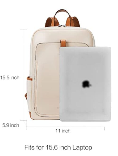 BOSTANTEN Leather Laptop Backpack Purse Casual College Casual Bags Daypack Beige-White