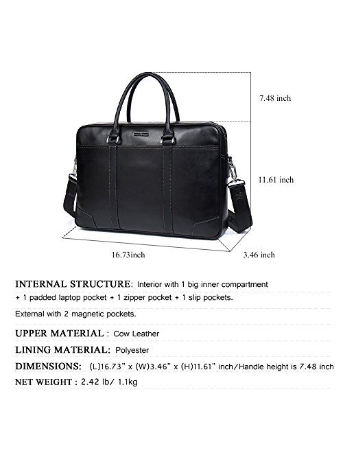 BOSTANTEN Leather Briefcase Messenger Business Bags Laptop Handbag Black